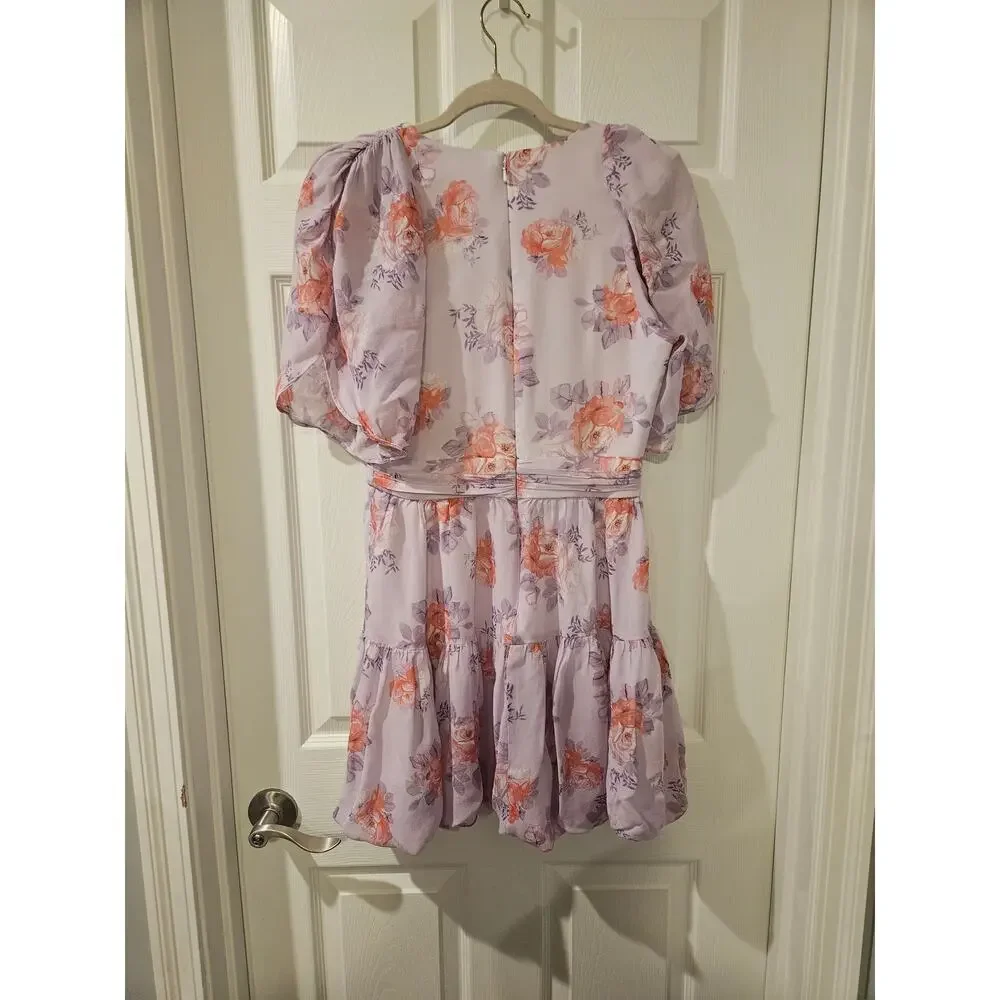 Ever New Lavender Floral Mini Dress 6‎ Romantic Flutter Sleeve Tiered Lined Boho